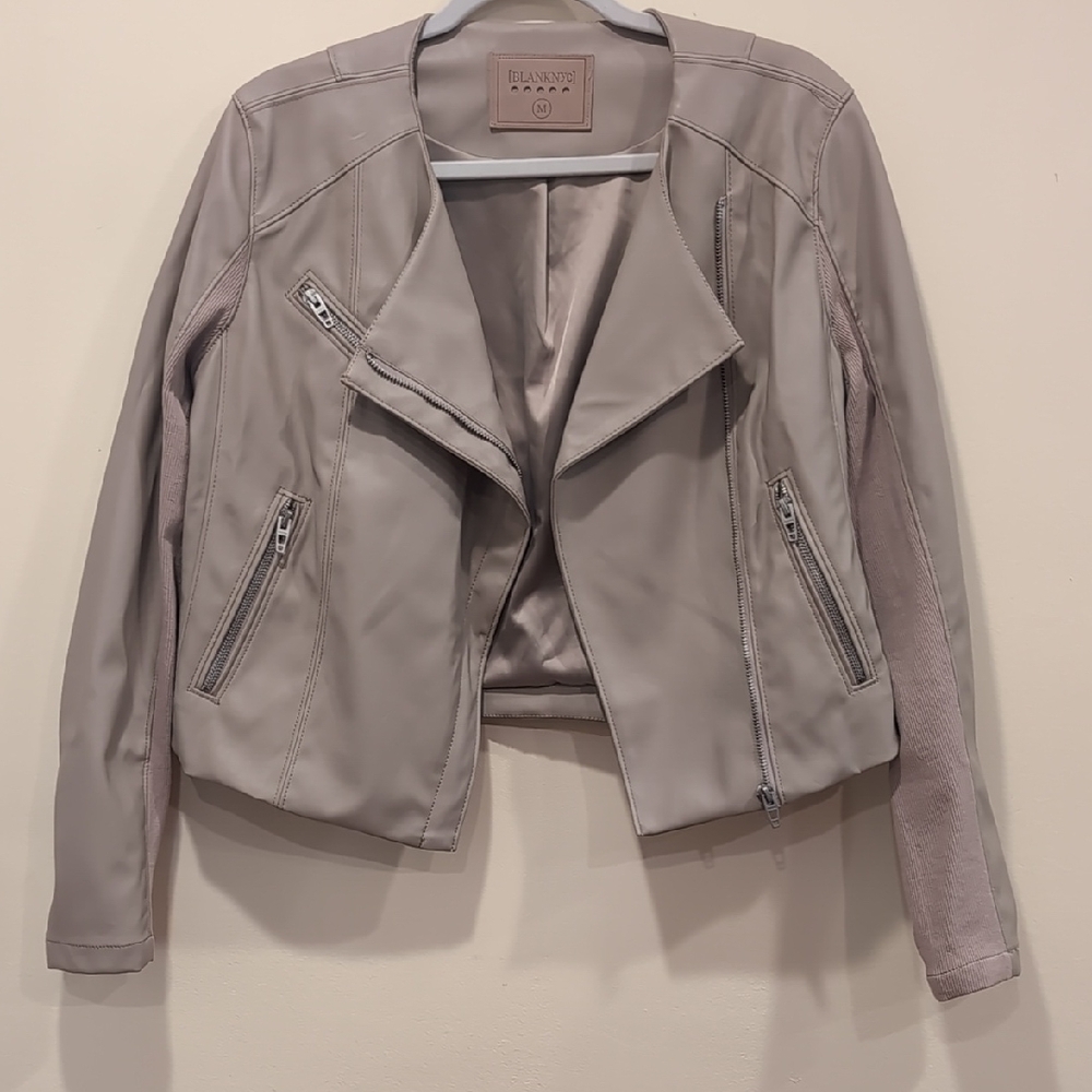 Blank NYC Gray Leather Jacket Sporty Collection